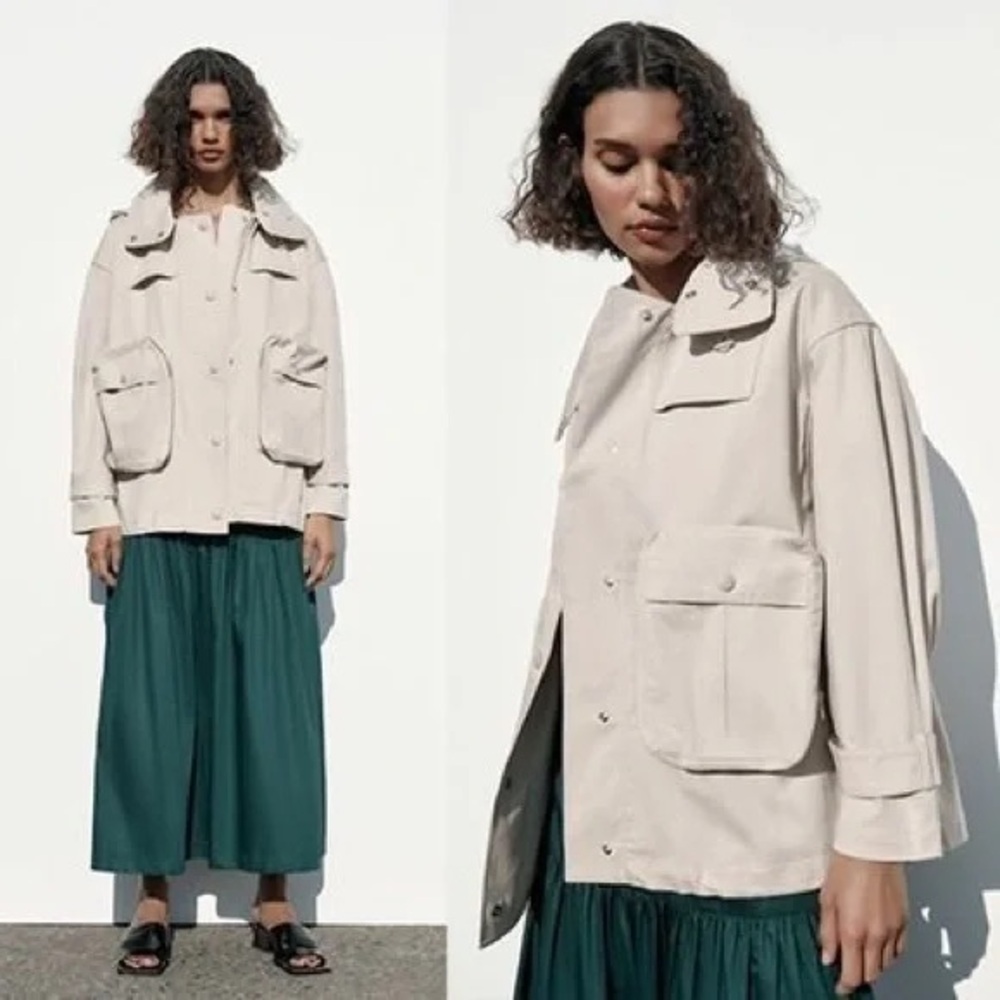 Zara women’s S cream Beige Hooded Jacket parka limited edition